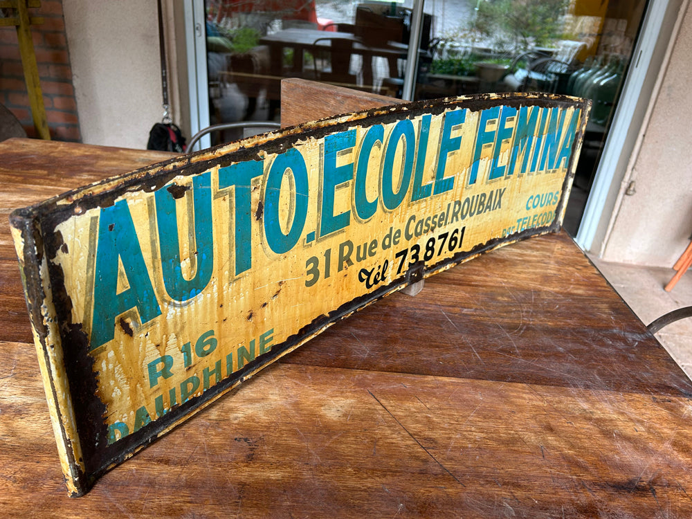 Plaque tôle peinte recto verso " Auto-Ecole " 1960 Réf 4443