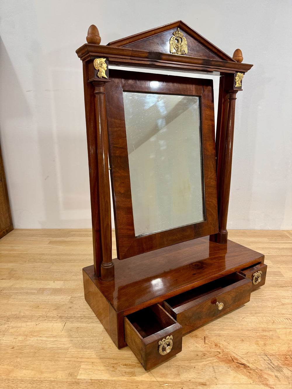 Psyché de Table Époque Empire Acajou - Miroir Pivotant Bronze Doré 1810 Réf 4512