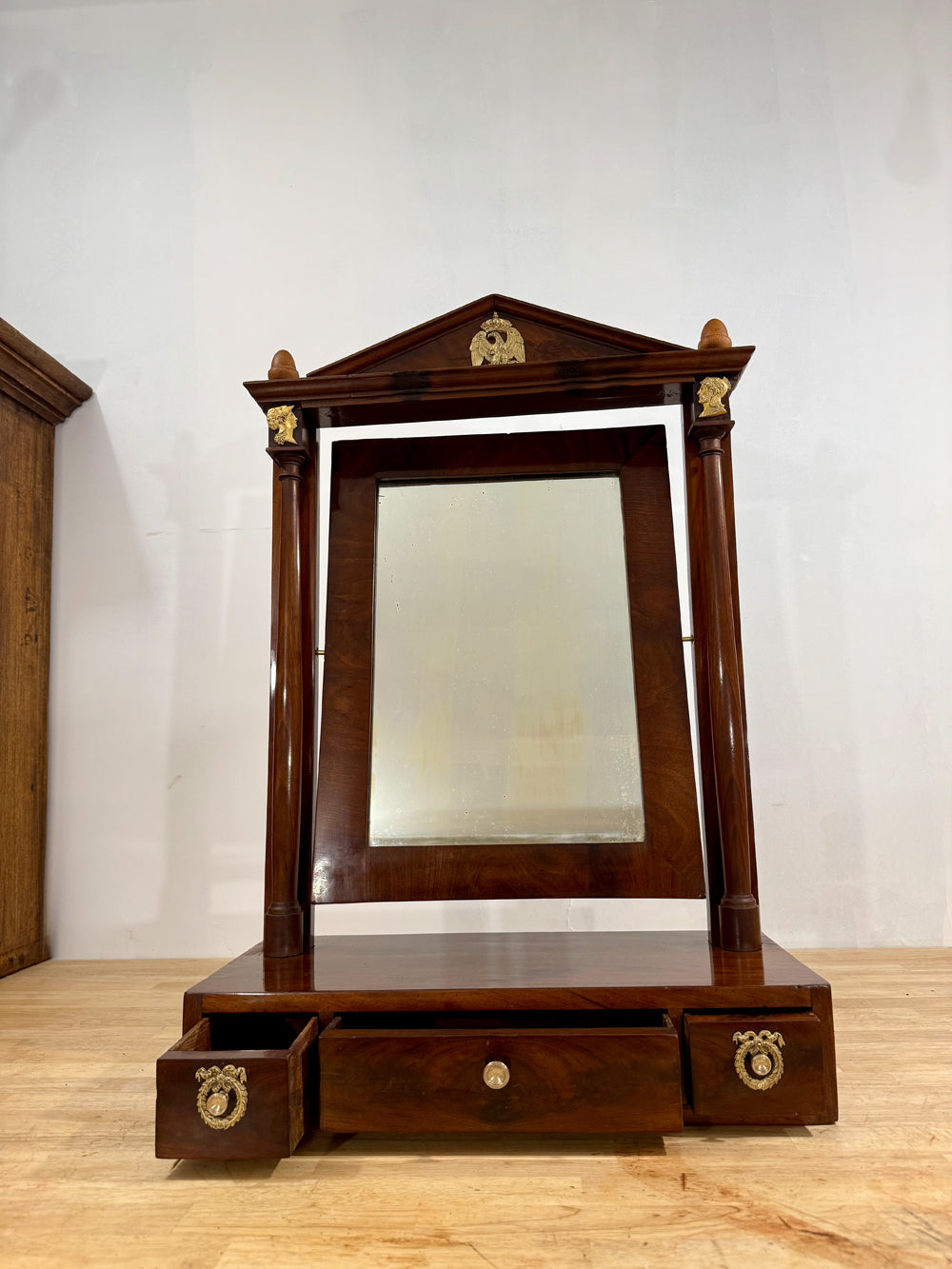 Psyché de Table Époque Empire Acajou - Miroir Pivotant Bronze Doré 1810 Réf 4512