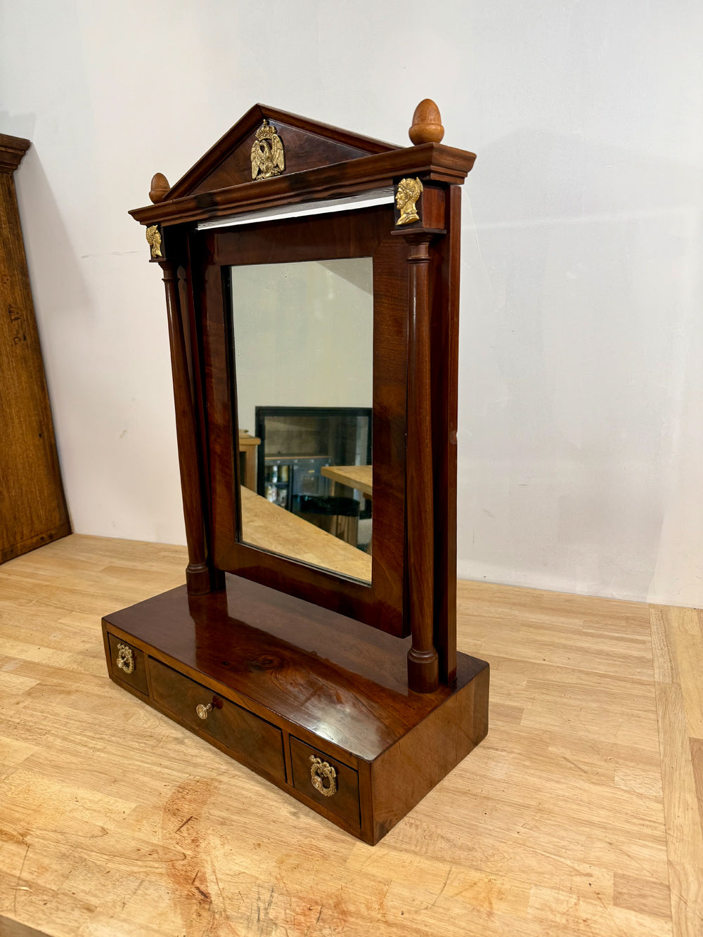 Psyché de Table Époque Empire Acajou - Miroir Pivotant Bronze Doré 1810 Réf 4512