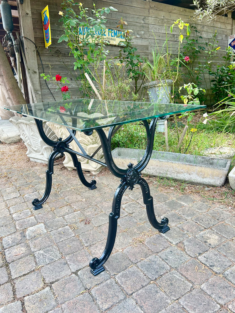 Table bistrot piètement fonte 1950 plateau verre Réf 4531