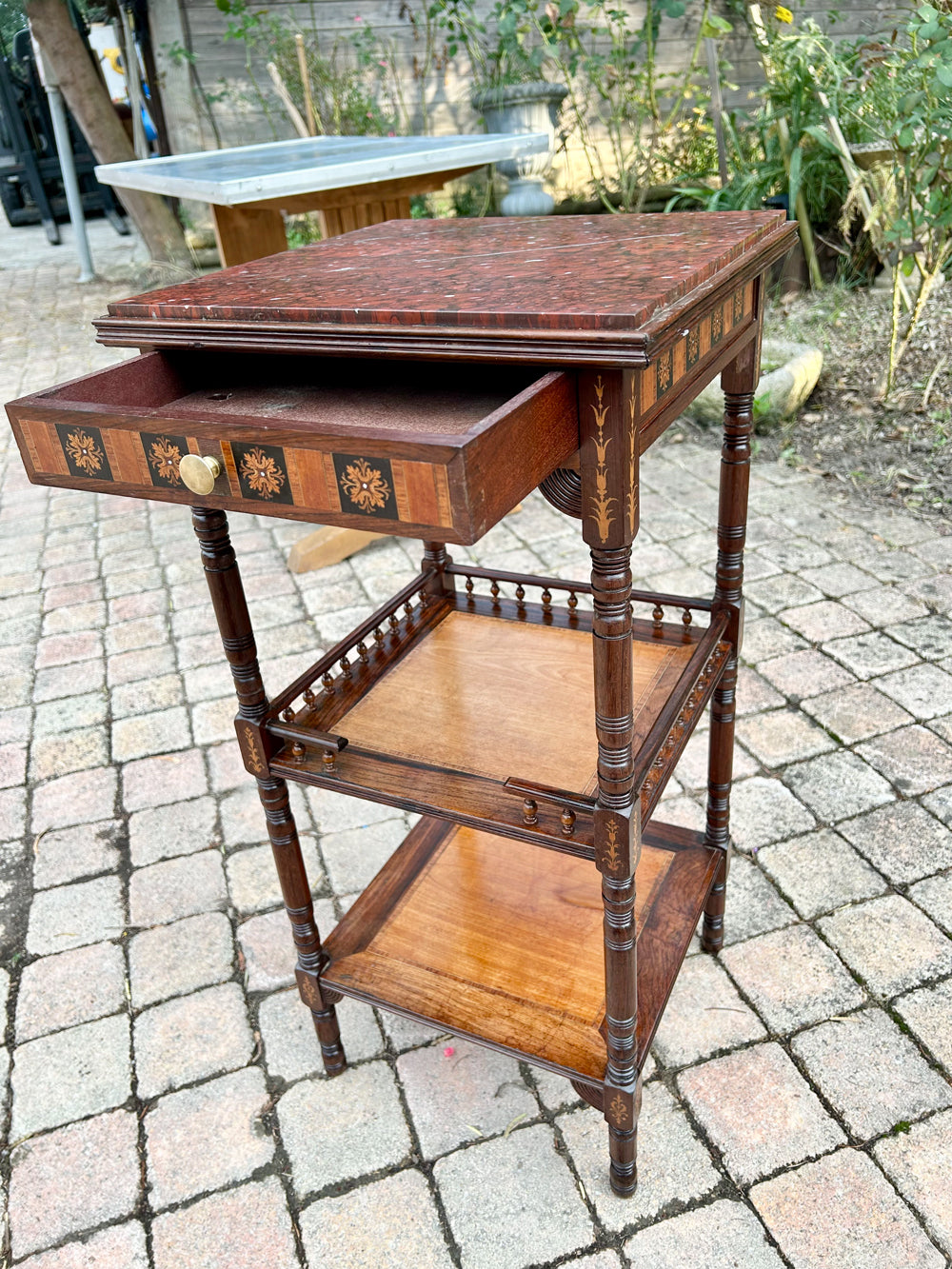 Table d'Appoint Napoléon III Marbre Griotte Acajou