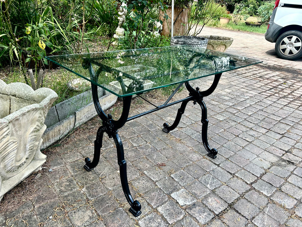 Table Bistrot Piètement Fonte 1950 Plateau Verre Jean Faraill