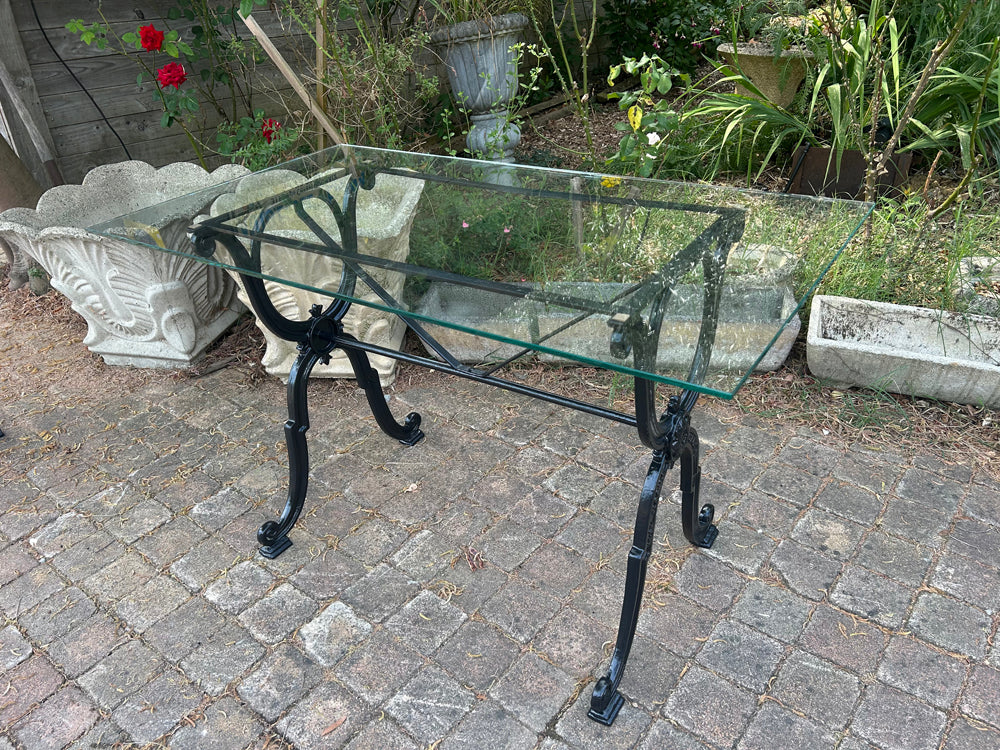 Table Bistrot Piètement Fonte 1950 Plateau Verre Jean Faraill