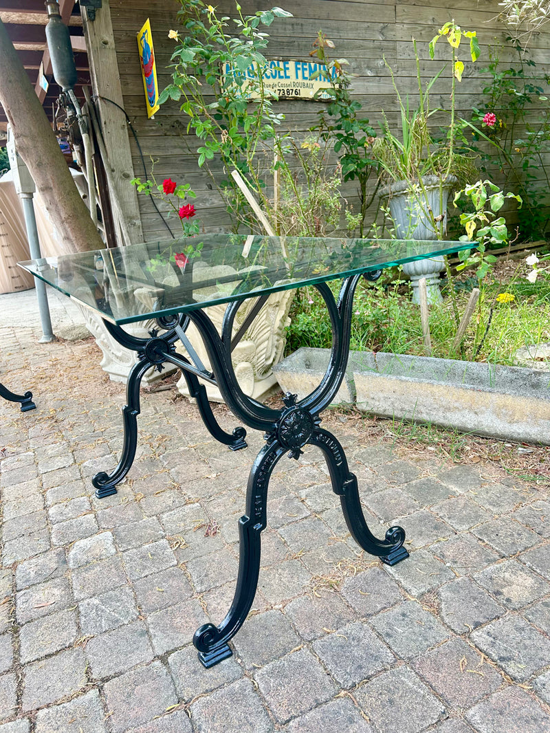 Table bistrot piètement fonte 1950 plateau verre Réf 4531