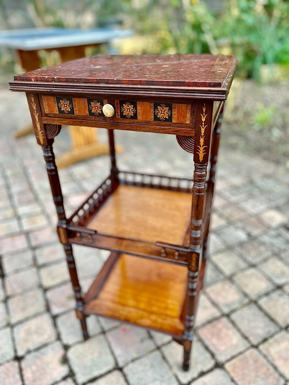 Table d'Appoint Napoléon III Marbre Griotte Acajou