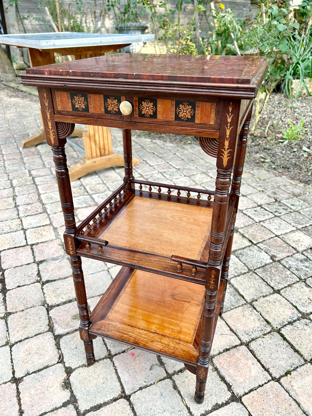 Table d'Appoint Napoléon III Marbre Griotte Acajou