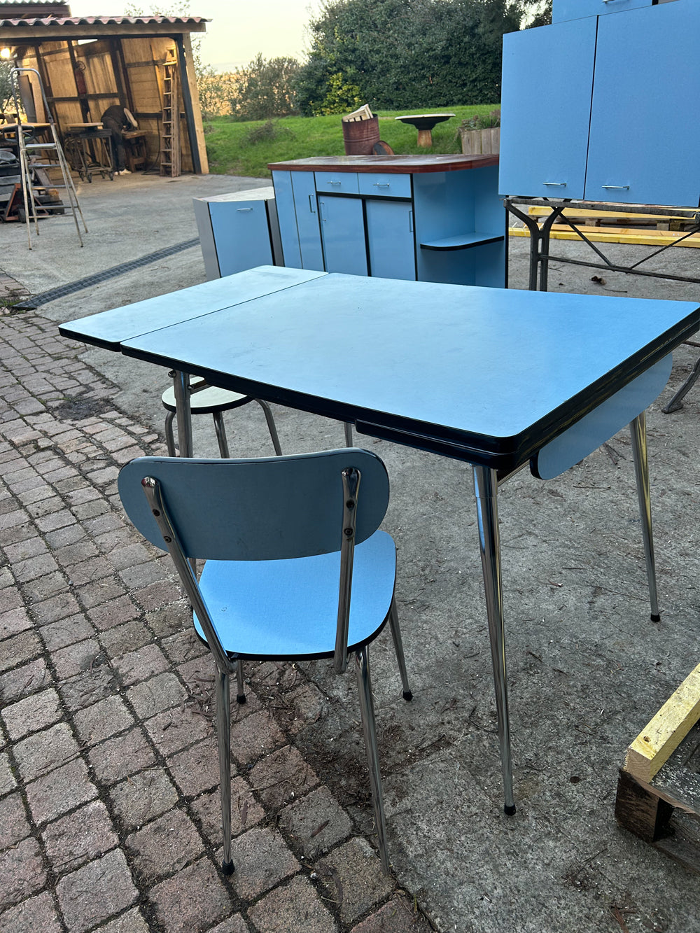 Table Tabouret Chaise Formica Bleu Réf 4363