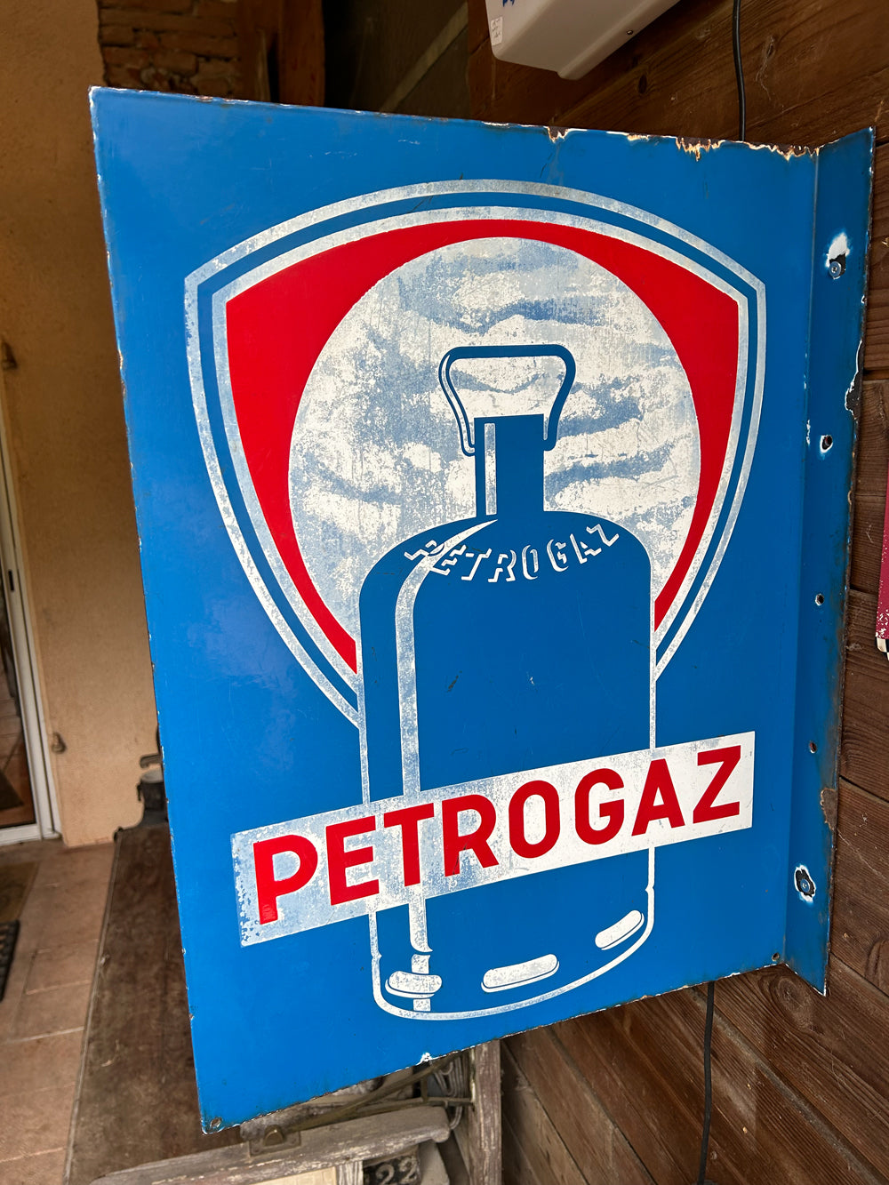 Grande plaque émaillée double face PETROGAZ 1960 Réf 4252