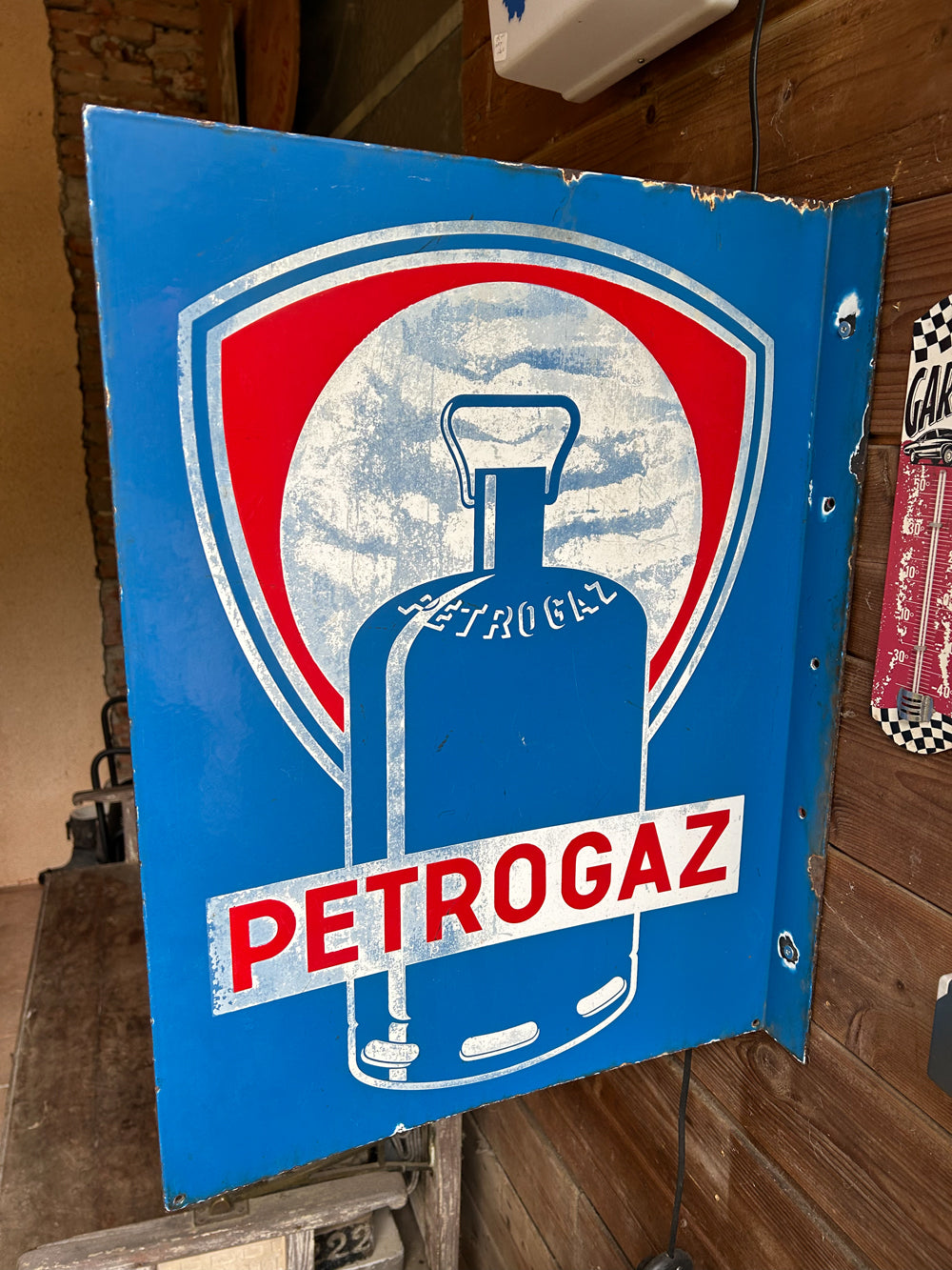 Grande plaque émaillée double face PETROGAZ 1960 Réf 4252