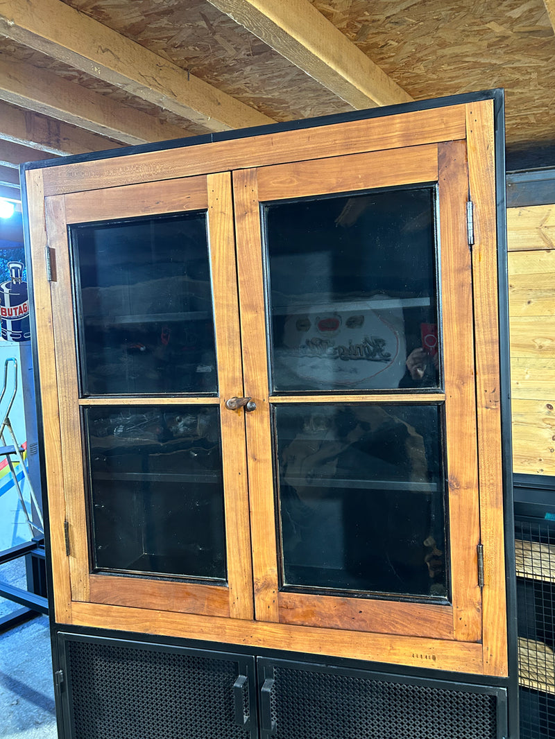 Vitrine ou Bibliothèque  d'atelier façade bois époque 1900 Réf 4388