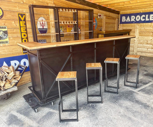 Comptoir industriel d'angle sur mesure meuble bois métal – BROCANTETENDANCE