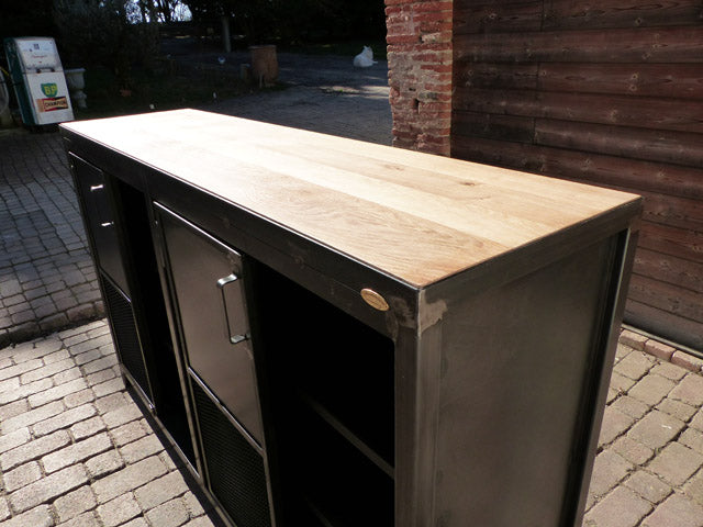 Buffet porte faux tiroirs meubles bois et métal sur mesure