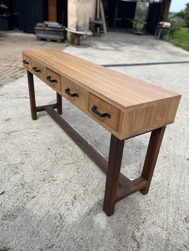 Console 5 tiroirs chêne