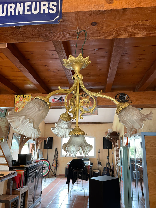 Lustre déco année 1960 4 tulipes