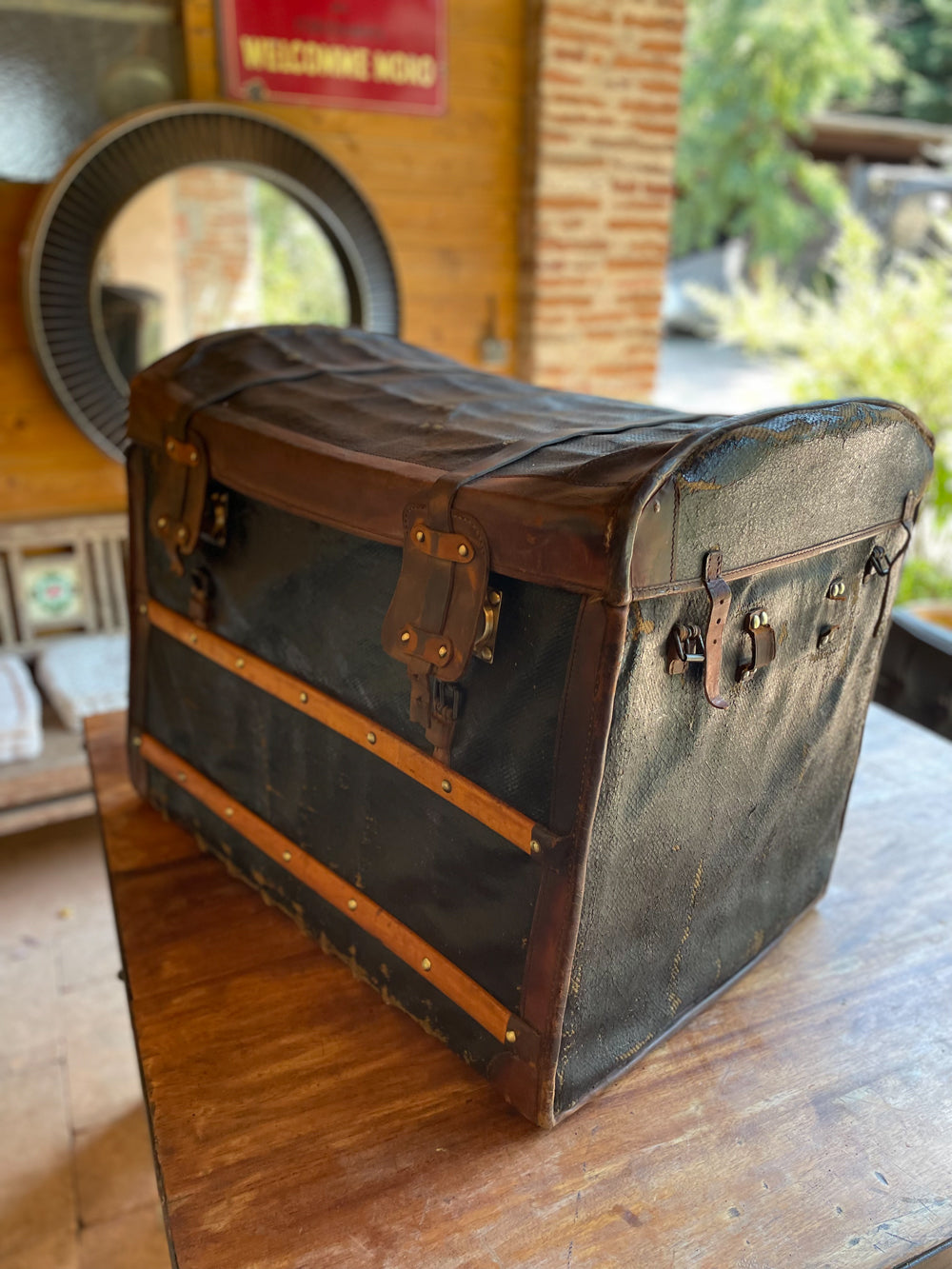 Malle de voyage toile et osier 1900 réf 4030