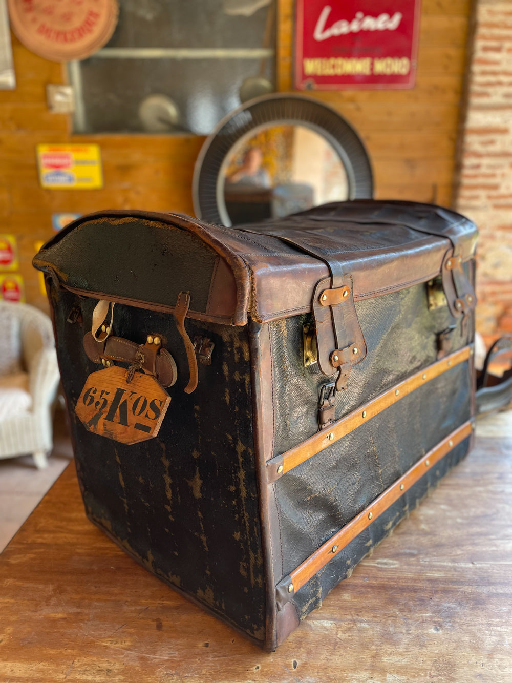 Malle de voyage toile et osier 1900 réf 4030