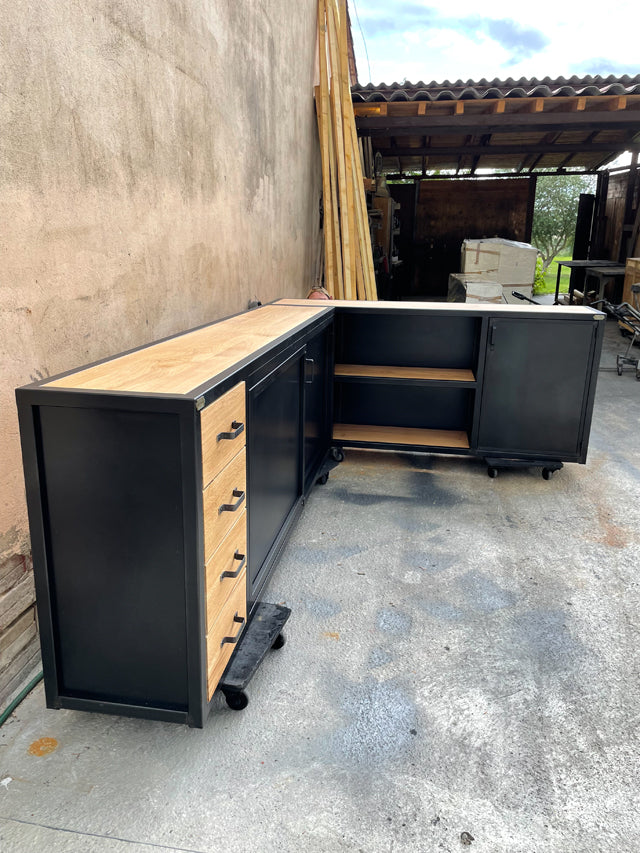 Meuble TV d'angle design industriel PRIX de base: 2700€   réf 3738