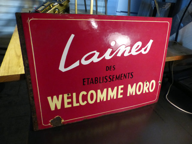 Plaque émaillée " Laine welcome  moro "